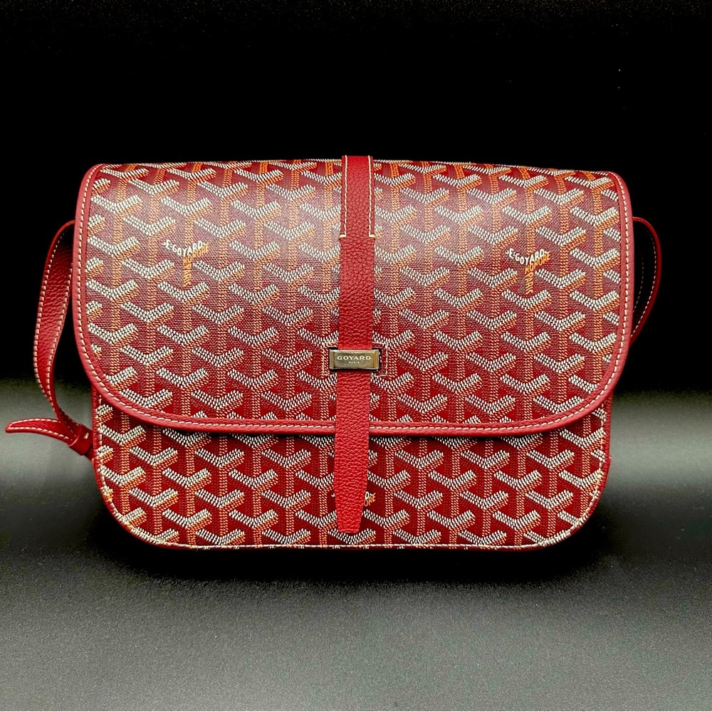 Goyard Goyardine Belvedere MM Saddle Bag Burgundy